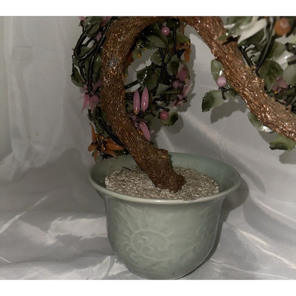 Vintage Chinese Jade Quartz Stone Glass Bonsai Tree Pink  Slight damage See Pics - Picture 14 of 16
